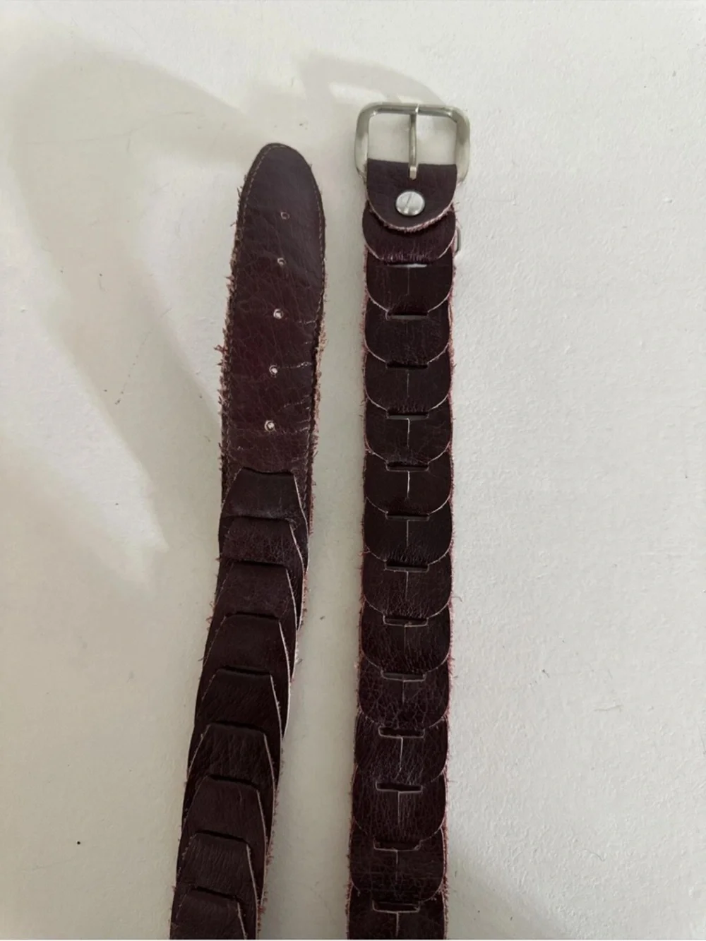 Vintage Leather Braided Interlocking Belt Oxblood/Burgundy Medium